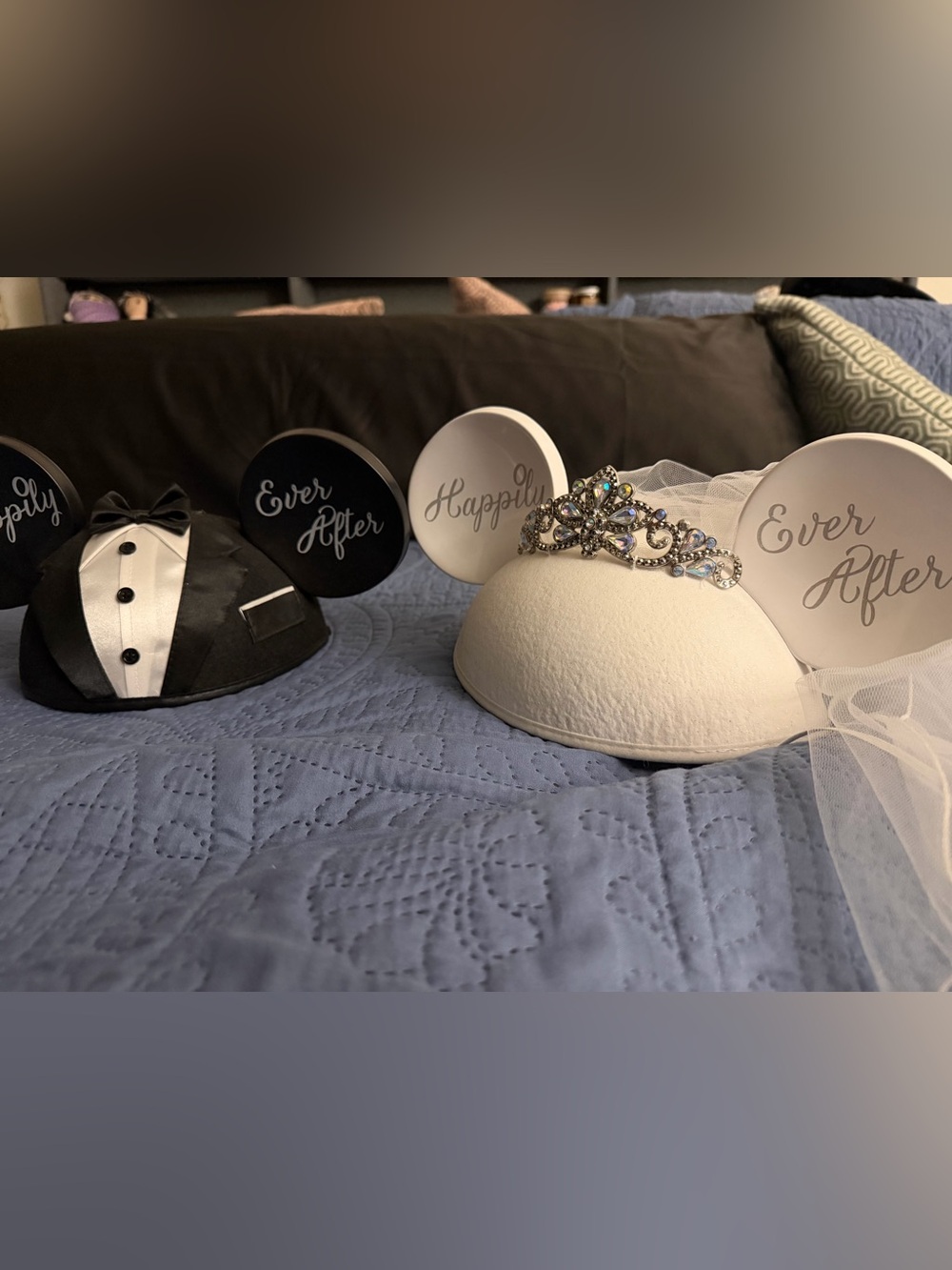 Disney Fairytale Wedding Happily Ever After Bride Minnie & Groom Mickey ears